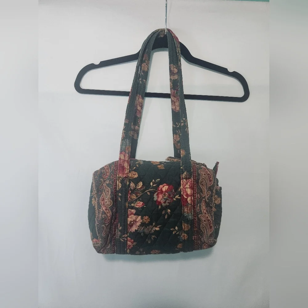 Vintage Vera Bradley Green Floral Paisley Quilted Purse. Barrel. Cottagecore.